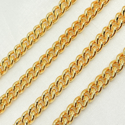 7005GP. Gold Plated 925 Sterling Silver Smooth Curb Link Chain