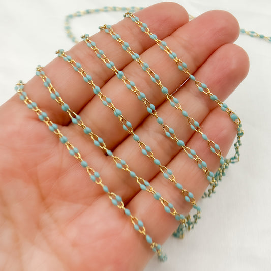 Gold Plated Enamel Sterling Silver Turquoise Enamel Chain