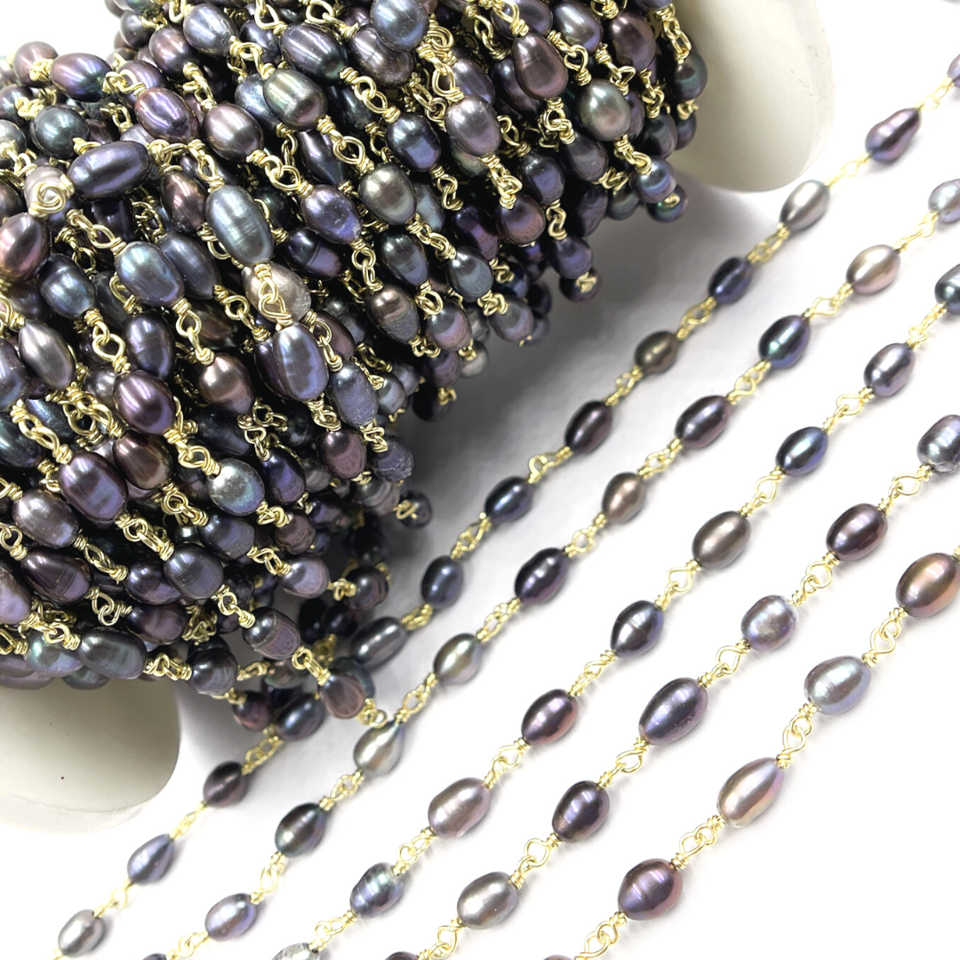 Peacock Freshwater Pearl Wire Wrap Chain.