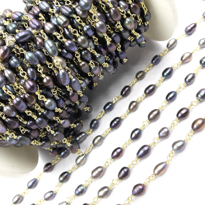 Peacock Freshwater Pearl Wire Wrap Chain.