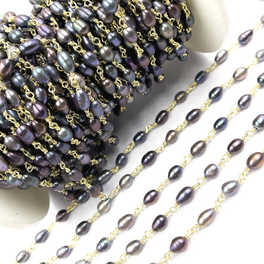 Peacock Freshwater Pearl Wire Wrap Chain.