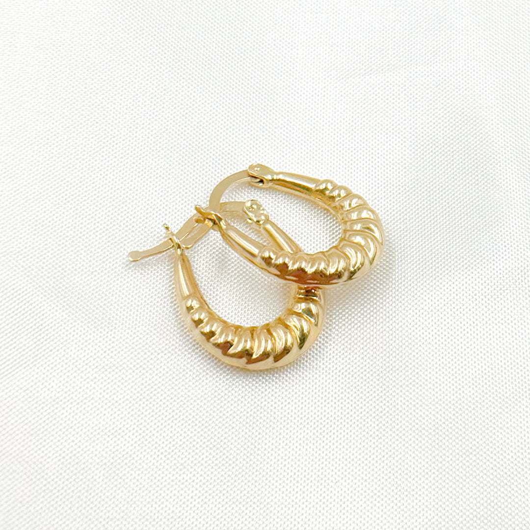 GER176. 14k Yellow Gold Croissant Small Hollow Hoops