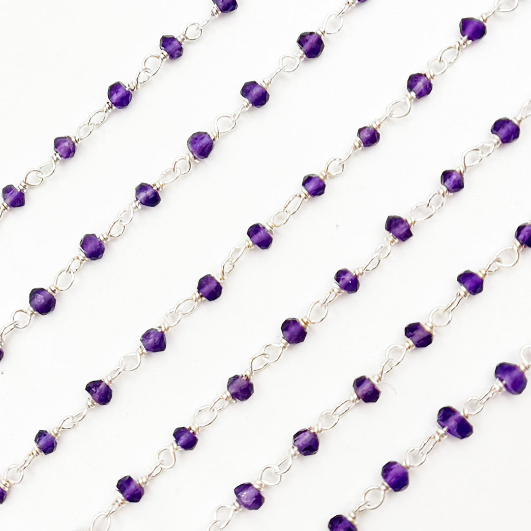 AME34. Amethyst Sterling Silver Wire Chain