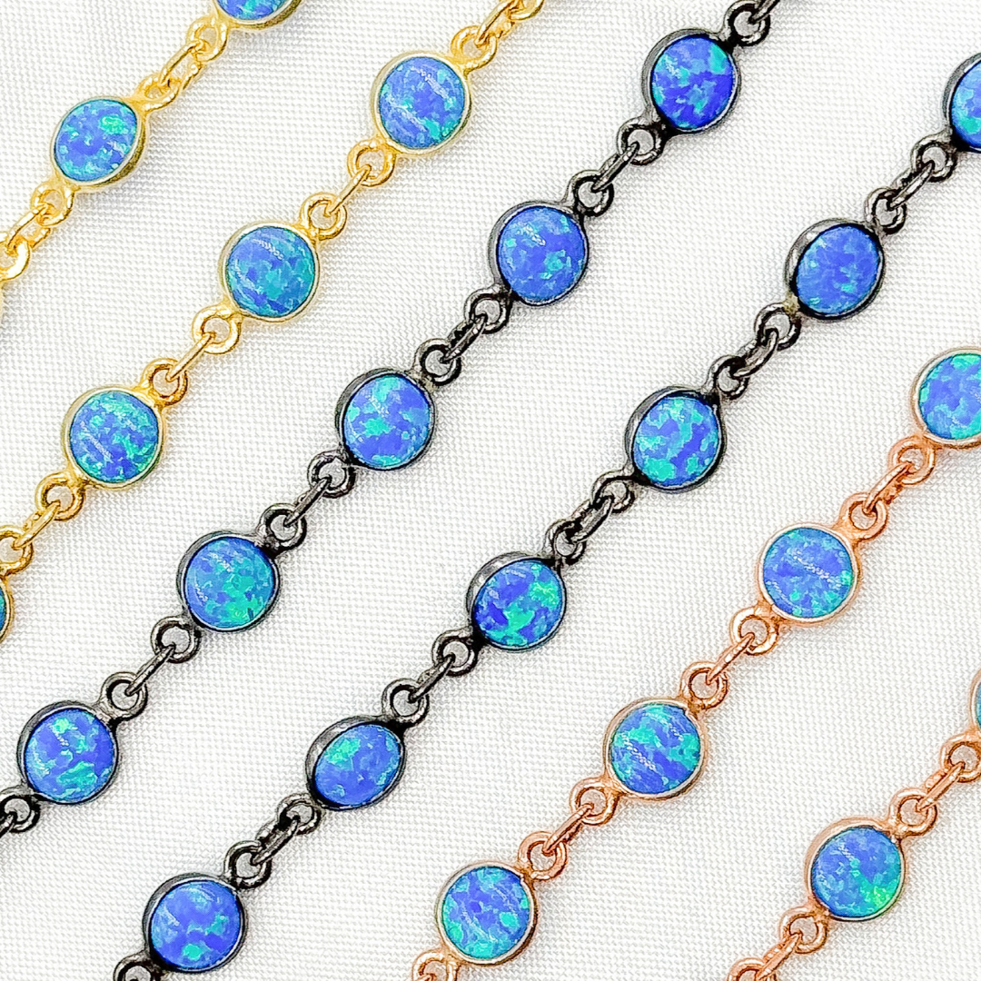 Created Blue Opal Round Shape Connected Chain.