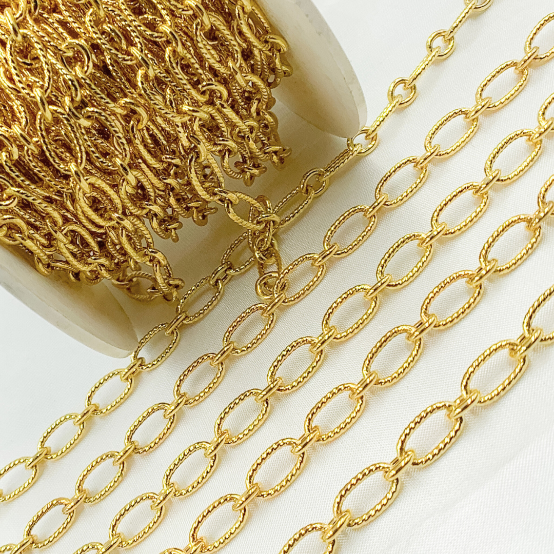 Gold Plated Sterling Silver Gold Plated Textured Long and Smooth Short Oval Chain