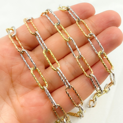 Sterling Silver Gold Plated, White Silver & Rose Plated Paperclip Diamond Cut Link Chain