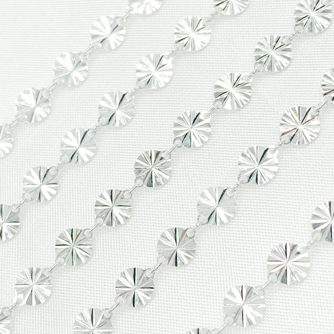 925 Sterling Silver Diamond Cut Disc Link Chain. 