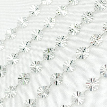 925 Sterling Silver Diamond Cut Disc Link Chain. 