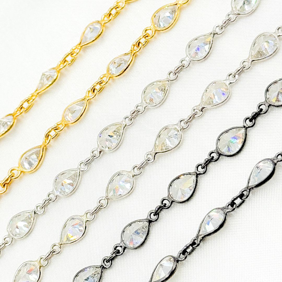 Cubic Zirconia Pear Shape Connected Chain. CZ25