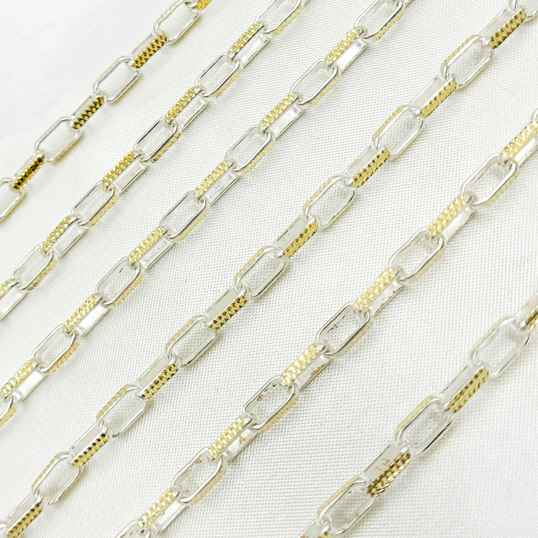Two Tone Gold Plated and 925 Sterling Silver Paperclip Chain