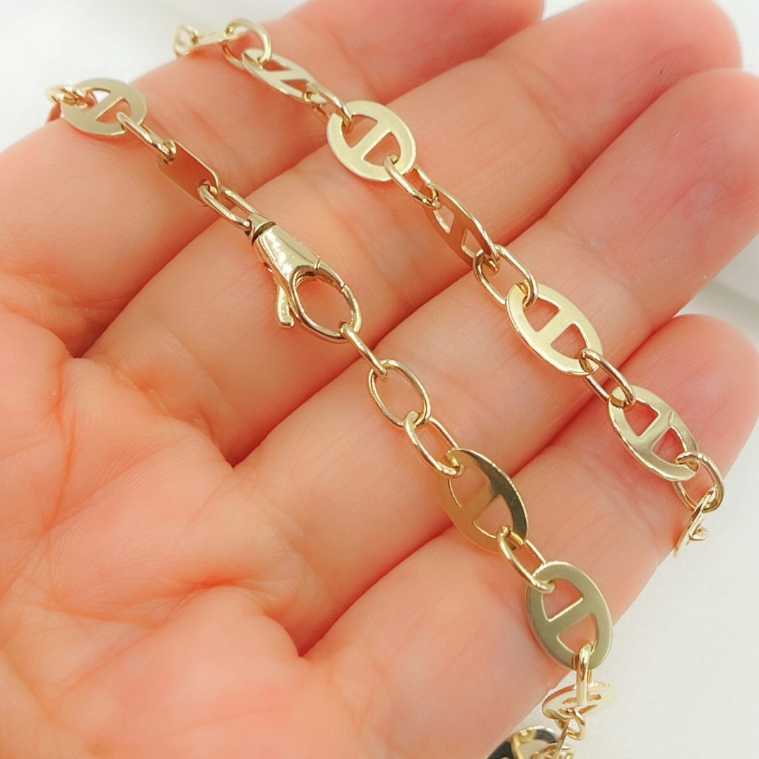 501108MGG. 14k Solid Yellow Gold Flat Mariner Link Chain