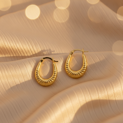GER177. 14K Solid Gold Croissant Hoops