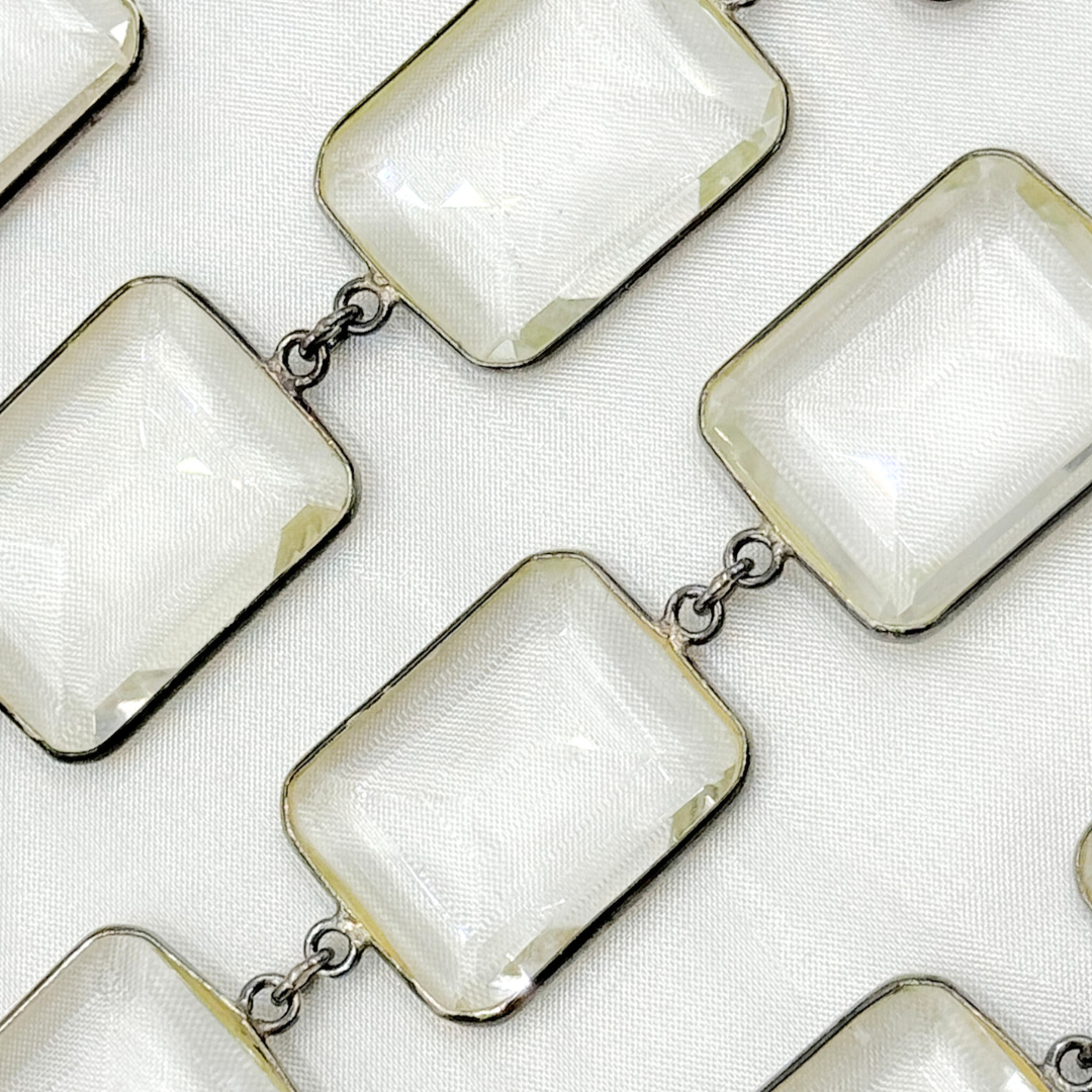 Crystal Large Rectangle Shape Bezel Oxidized Wire Chain.