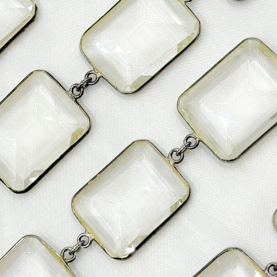 Crystal Large Rectangle Shape Bezel Oxidized Wire Chain. CR5