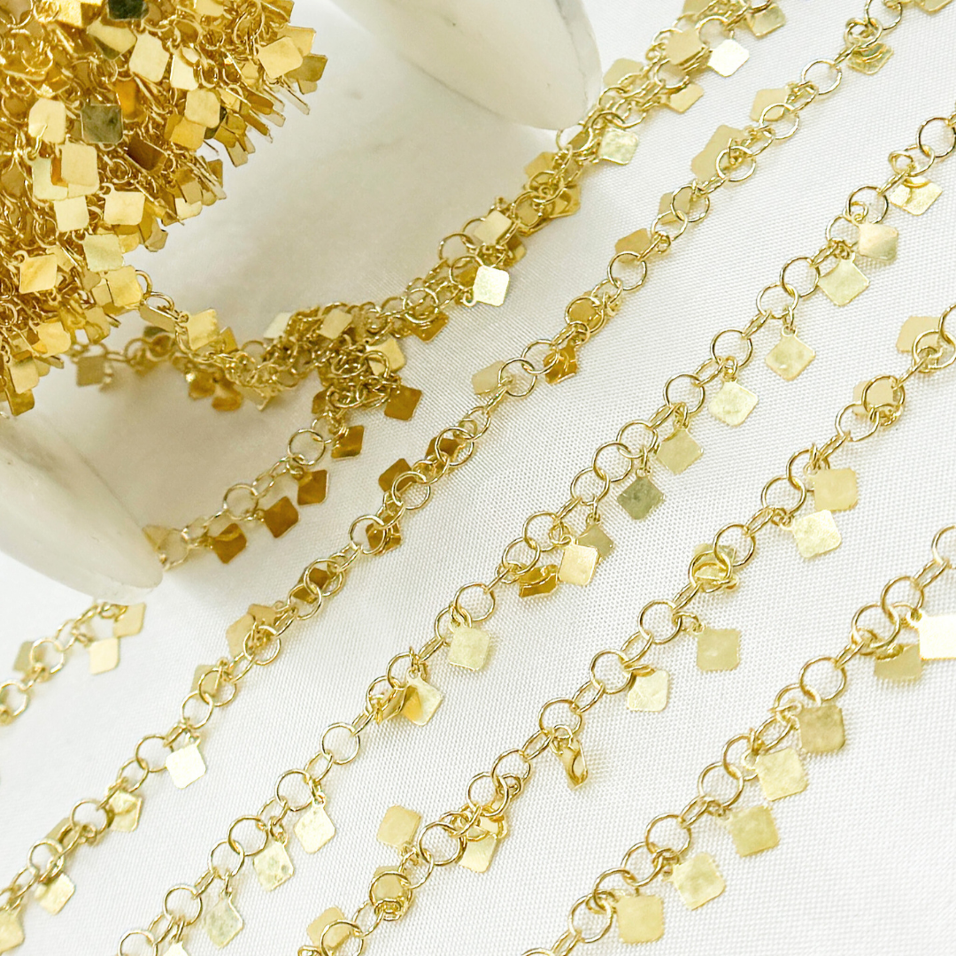 Gold Plated Sterling Silver Dangle Square Chain