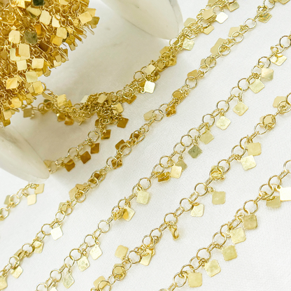 Gold Plated Sterling Silver Dangle Square Chain
