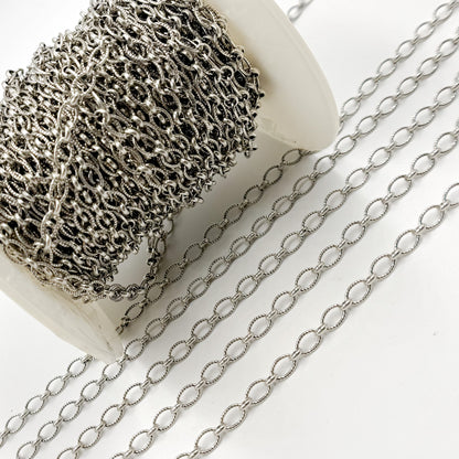 Oxidized Sterling Silver Oval and Round Links Chain