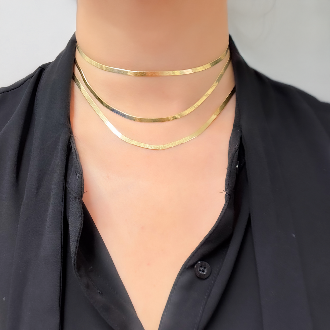 Gold Plated 3.4mm Herringbone Necklace