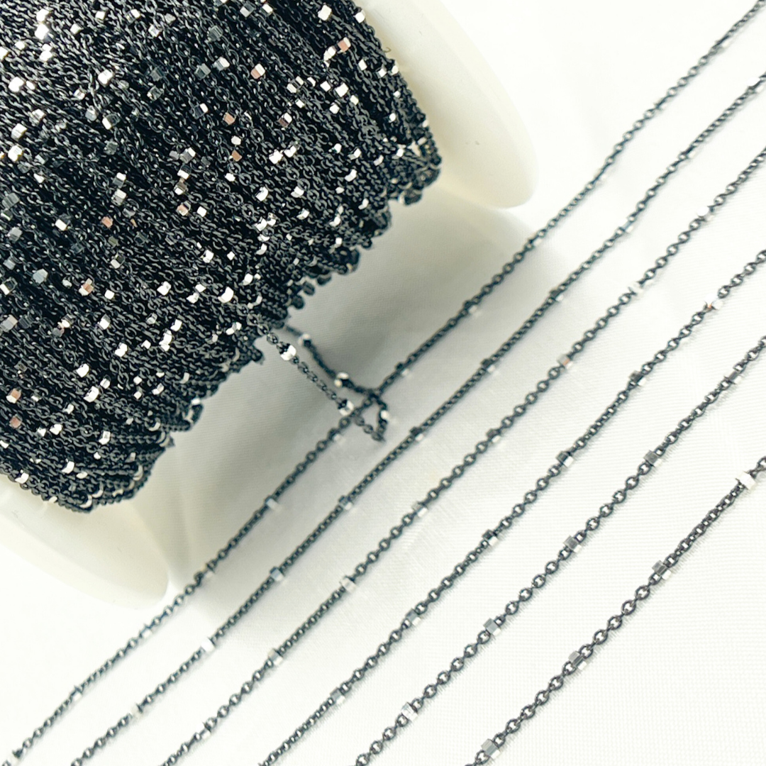 Z36SB2. Oxidized 925 Sterling Silver Satellite Cube Chain