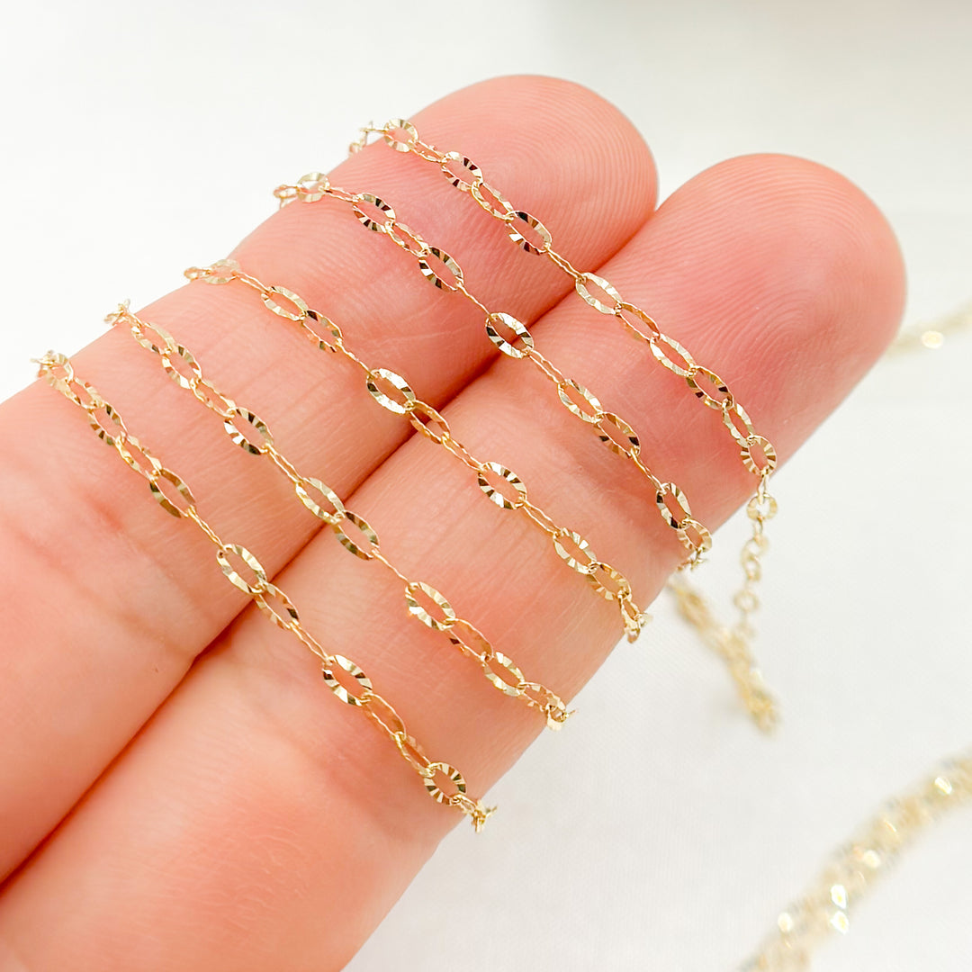 14k Solid Gold Diamond Cut Paper Clip Chain