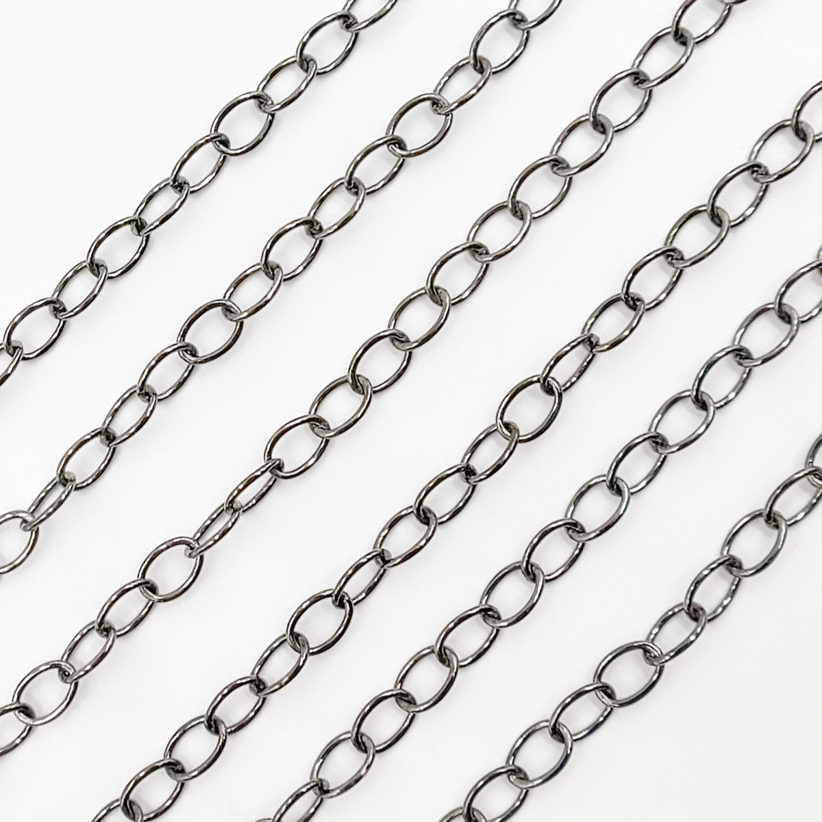 Black Rhodium Sterling Silver Smooth Oval Link Chain