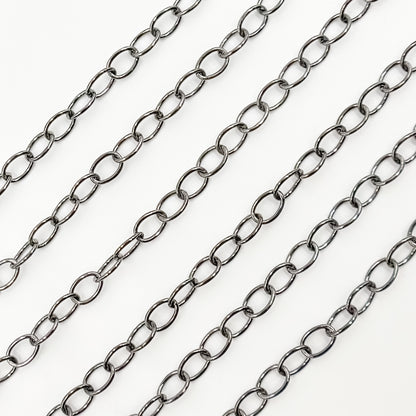 Black Rhodium Sterling Silver Smooth Oval Link Chain