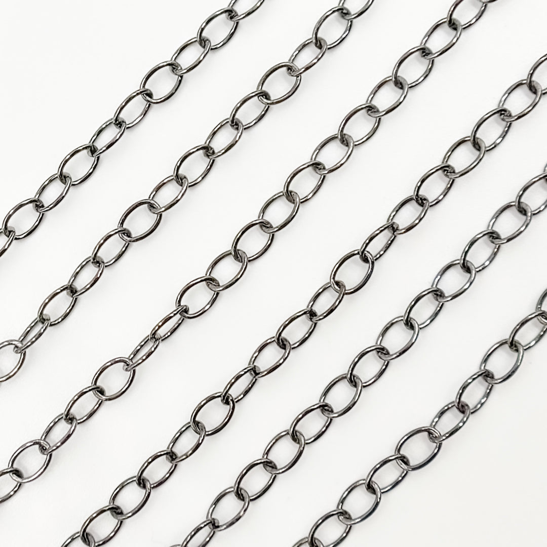 Black Rhodium Sterling Silver Smooth Oval Link Chain