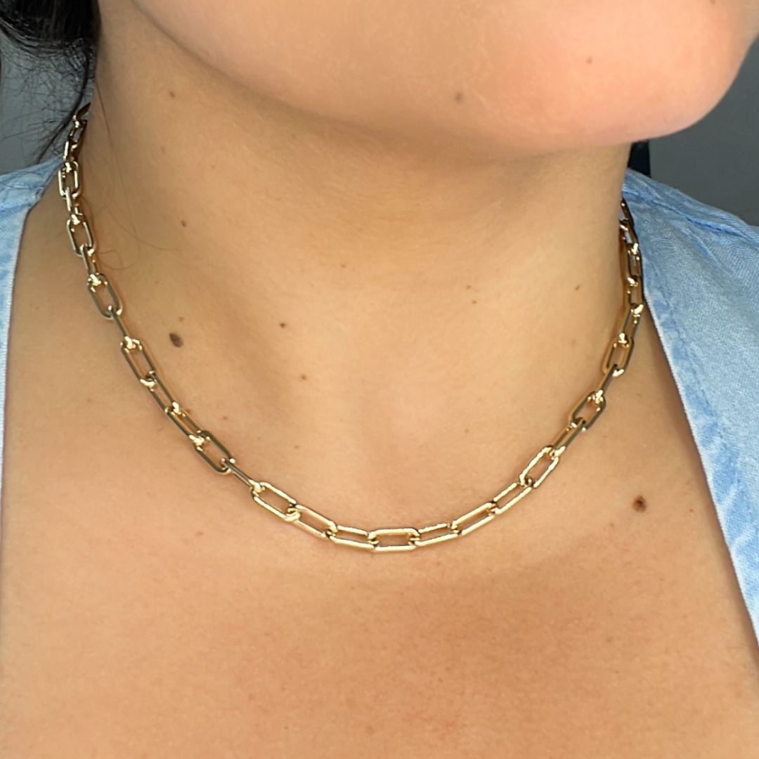 568762MG. 14K Yellow Hollow Gold Smooth Paperclip Chain