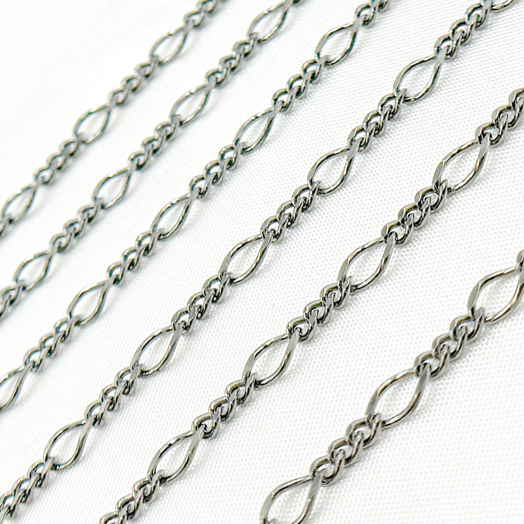 V238BR. Black Rhodium Sterling Silver Long and Short Link Chain