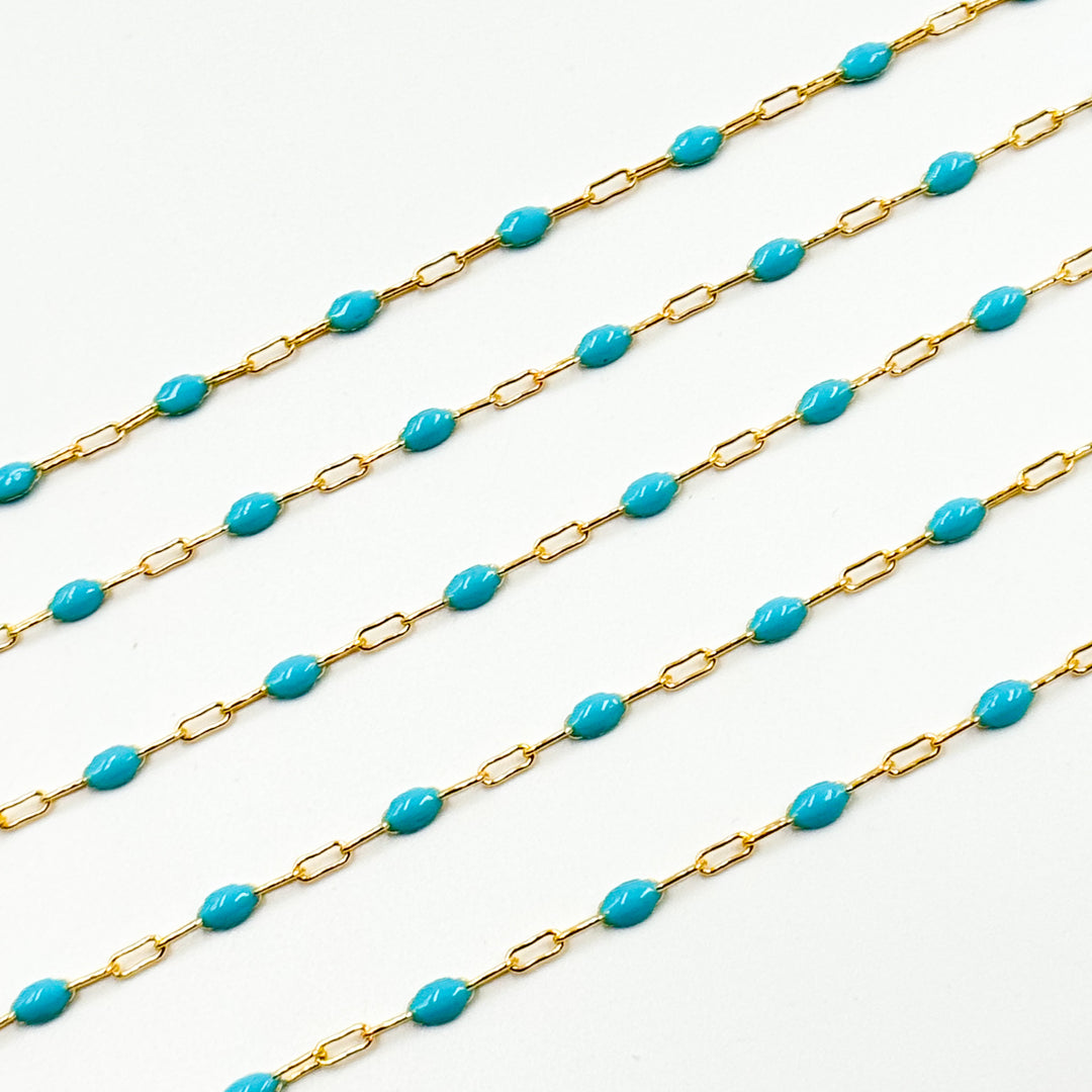 V250-TURGF. 14k Gold Filled Turquoise Color Enamel Satellite Cable Chain