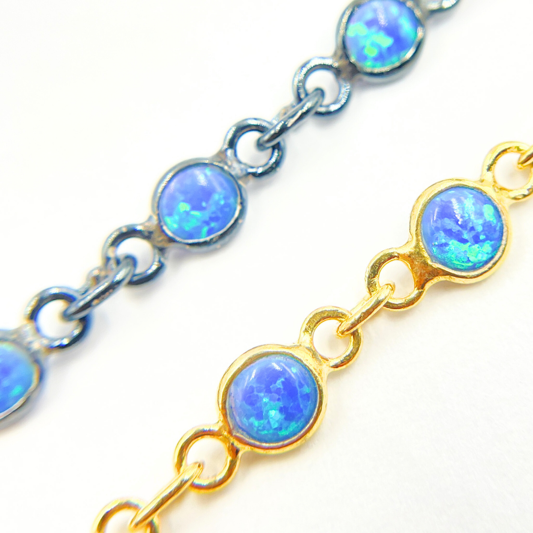 Created Blue Opal Round Shape Connected Chain
