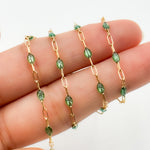 Load image into Gallery viewer, V250-OGGF. 14k Gold Filled Olive Green Color Enamel Satellite Cable Chain
