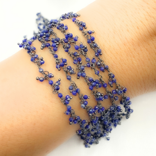 Lapis Lazuli Cluster Dangle Oxidized Wire Chain