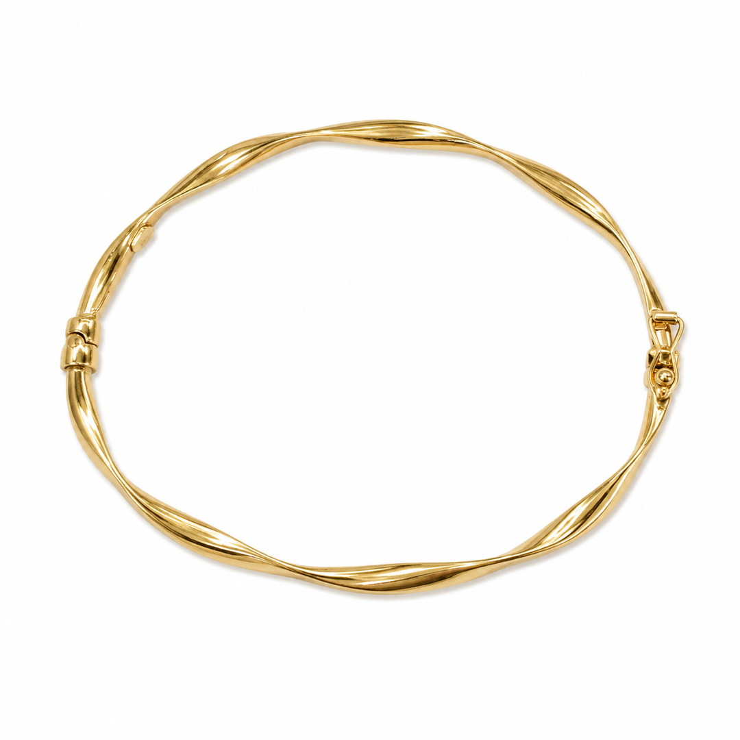 Bangle3. 14K Gold Twisted Hollow Bangle Bracelet
