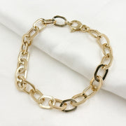 14K Solid Hollow Gold Flat Oval Link Bracelet