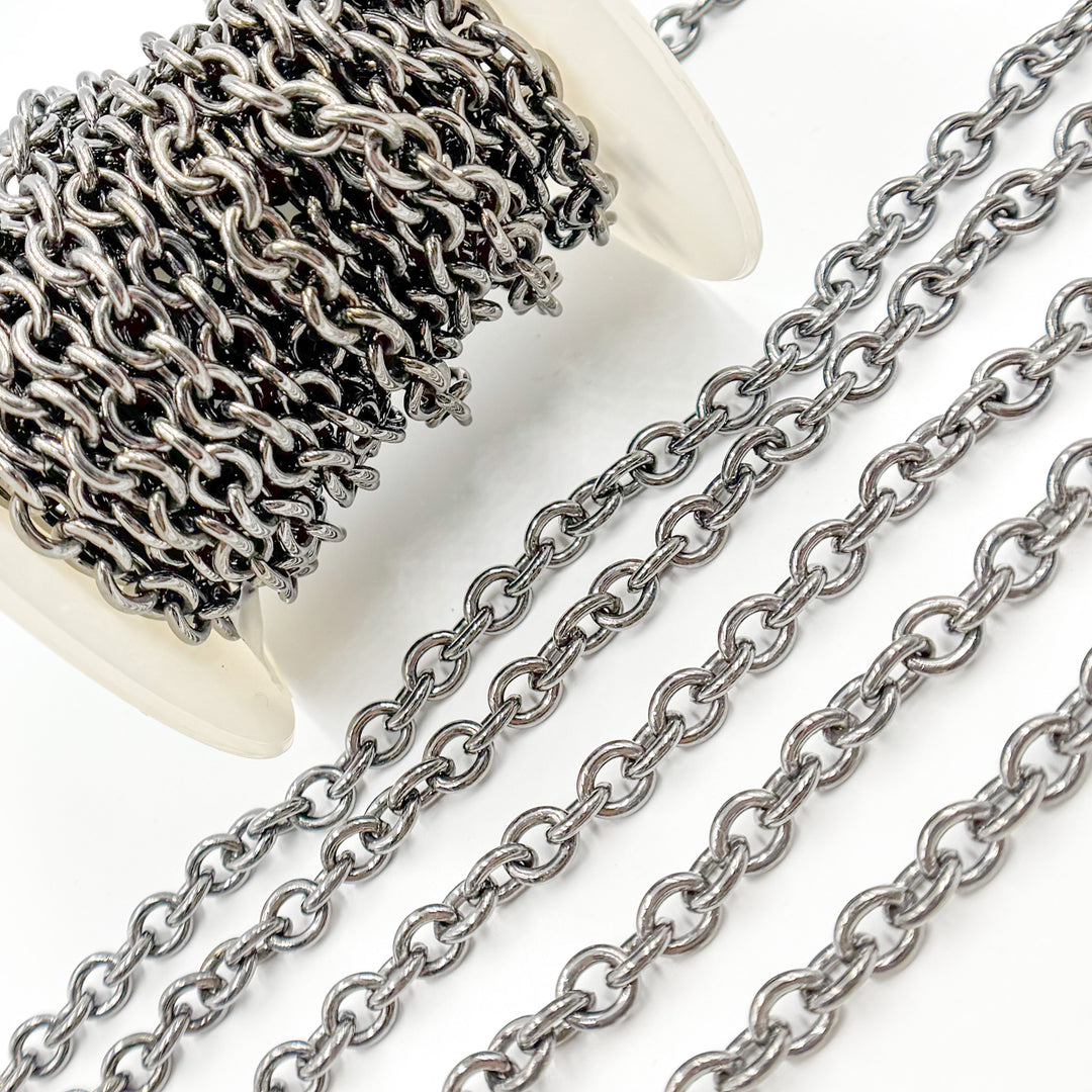 V268BR. Black Rhodium Sterling Silver Heavy Oval Link Chain