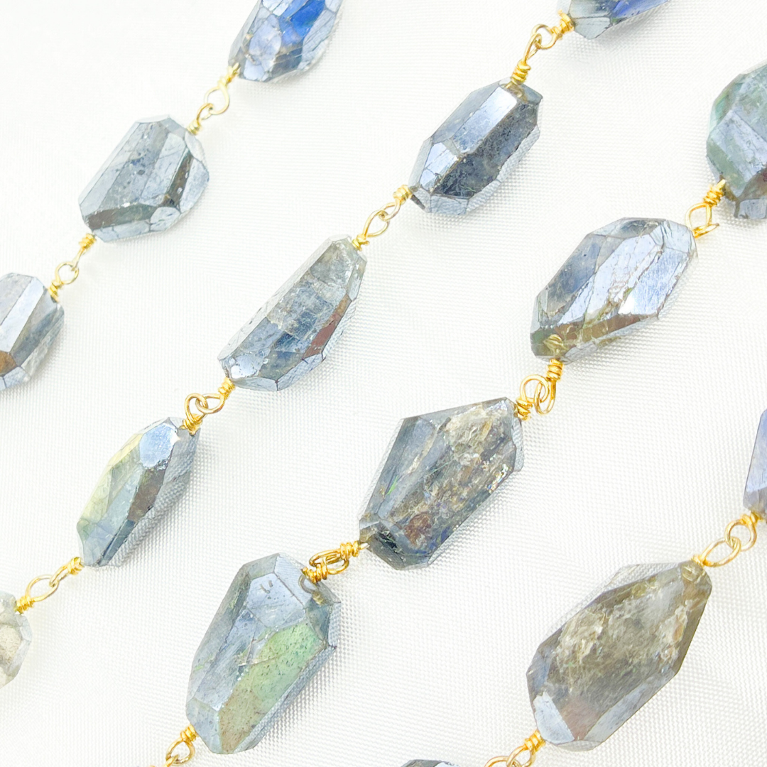 Coated Labradorite Organic Shape Gold Plated Wire Chain