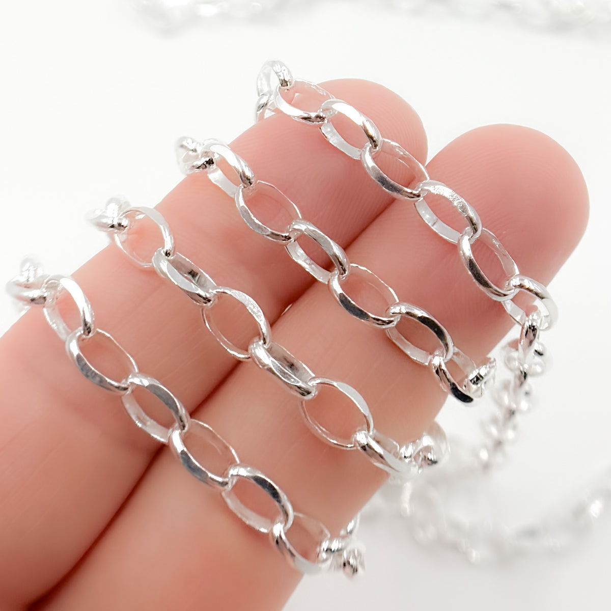 Sterling Silver Cable Oval Diamond Cut Link Chain