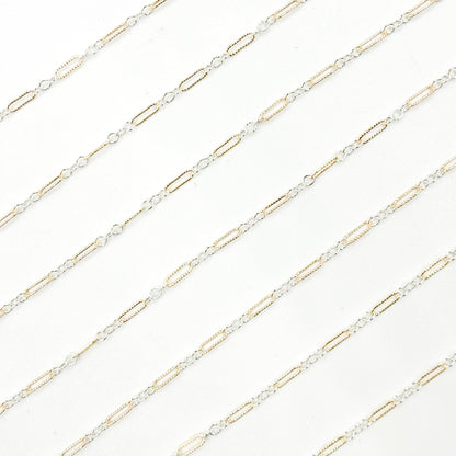 XM/1003K/SP. 14K Gold Filled and Sterling Silver Knurled Link Chain