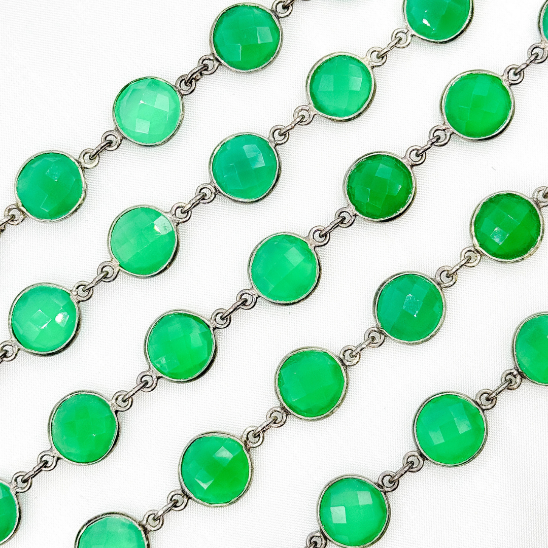 Green Onyx Round Shape Bezel Oxidized Wire Chain. ON3