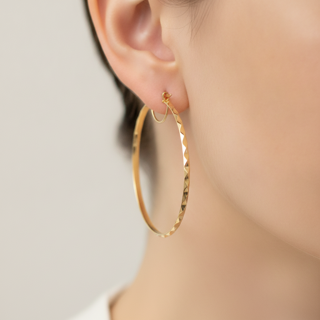 GER106. 14K Solid Gold Twisted Hoop Earrings