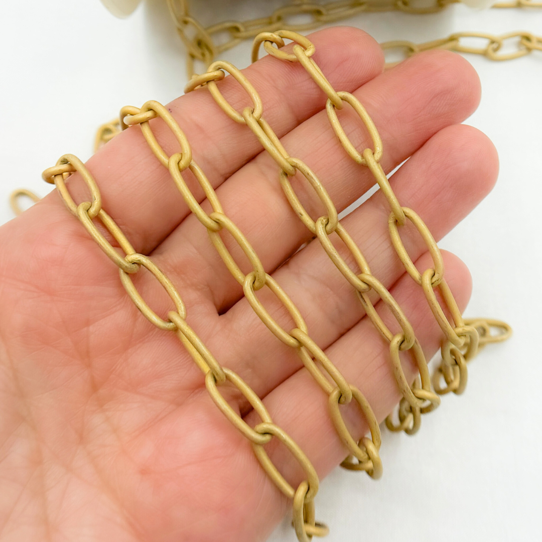 V14GPM. Gold Plated Matt 925 Sterling Silver Oval Link Chain