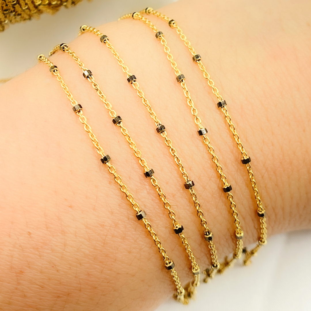 Gold Plated 925 Sterling Silver Satellite Black Rhodium Cube Chain