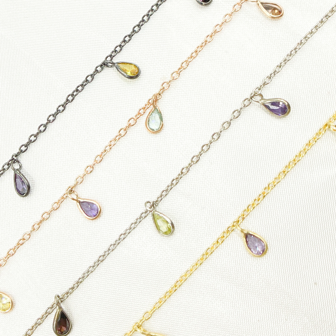 Multi Color Cubic Zirconia Pear Shape Dangle Chain