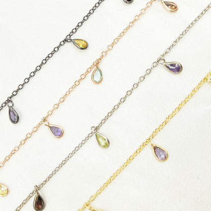 Multi Color Cubic Zirconia Pear Shape Dangle Chain