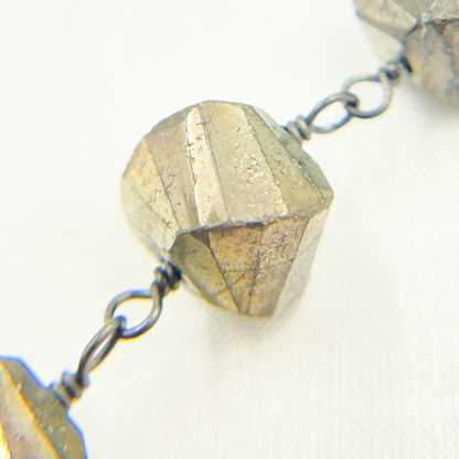 Nugget Pyrite Oxidized 925 Sterling Silver Wire Chain.