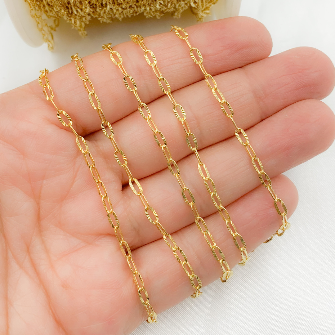 Gold Plated 925 Sterling Silver Textured Oval Link Chain. 