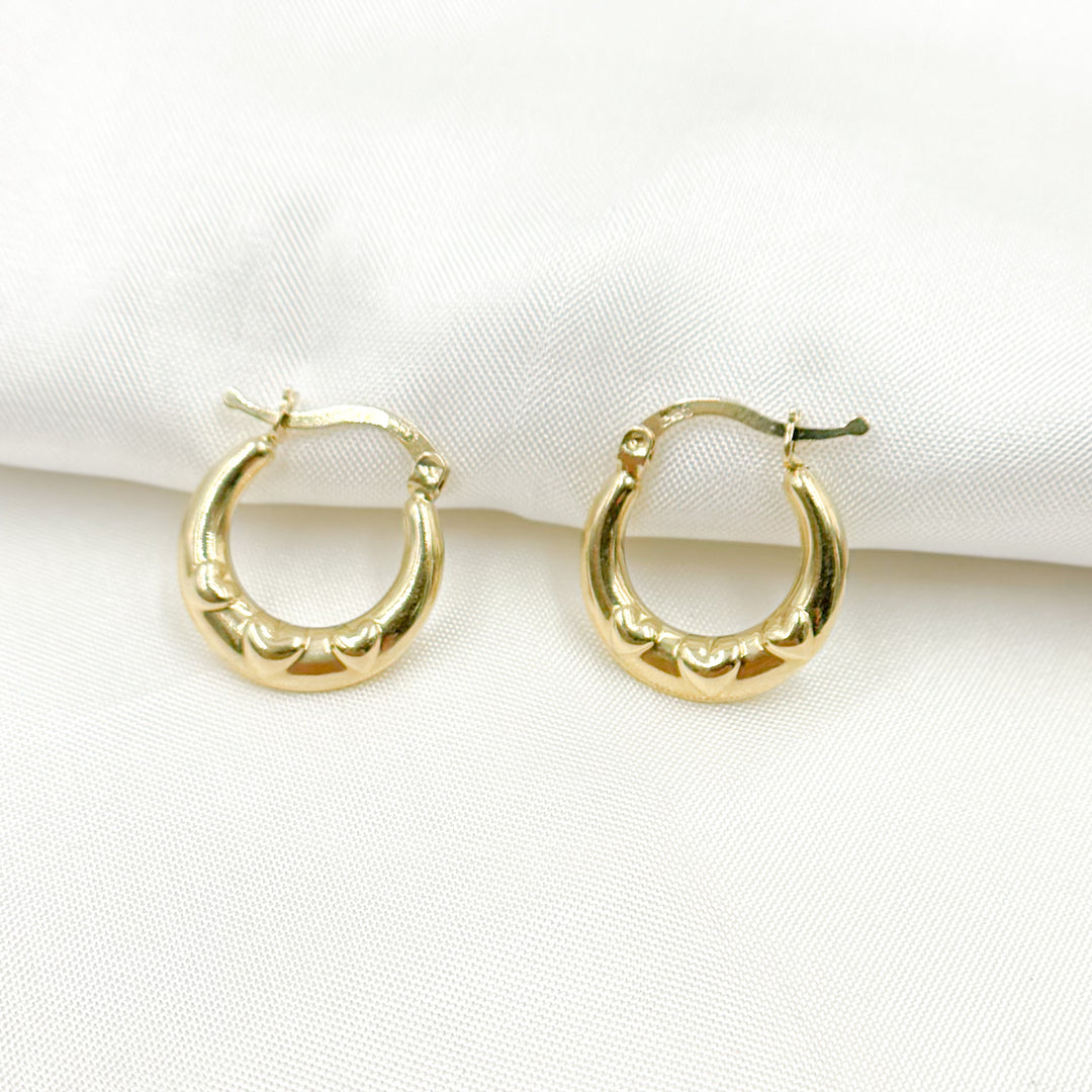 GER175. 14K Solid Gold Heart Hollow Hoops