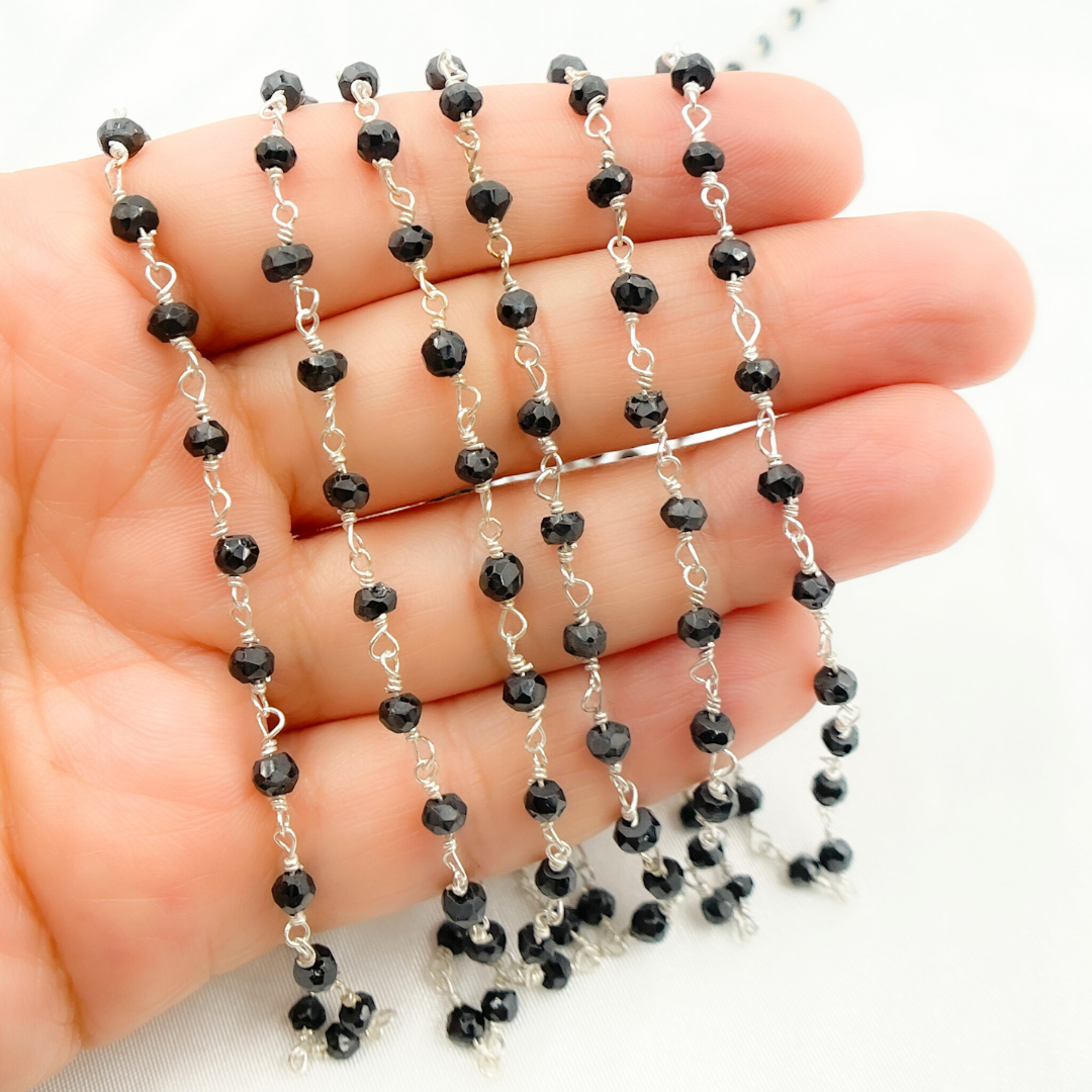 Black Spinel Sterling Silver Wire Chain
