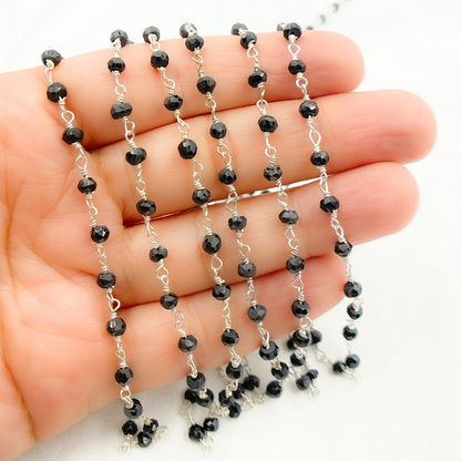 Black Spinel Sterling Silver Wire Chain